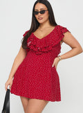 Cherry Schnapps Flutter Mini Dress Red Polka Curve