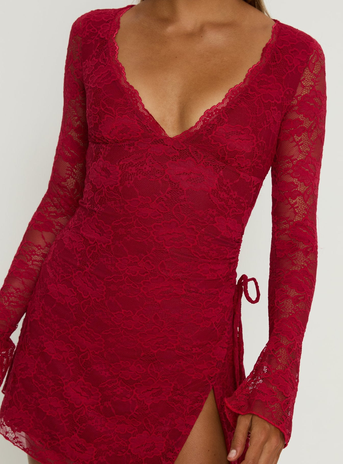 Airabella Long Sleeve Lace Mini Dress Red