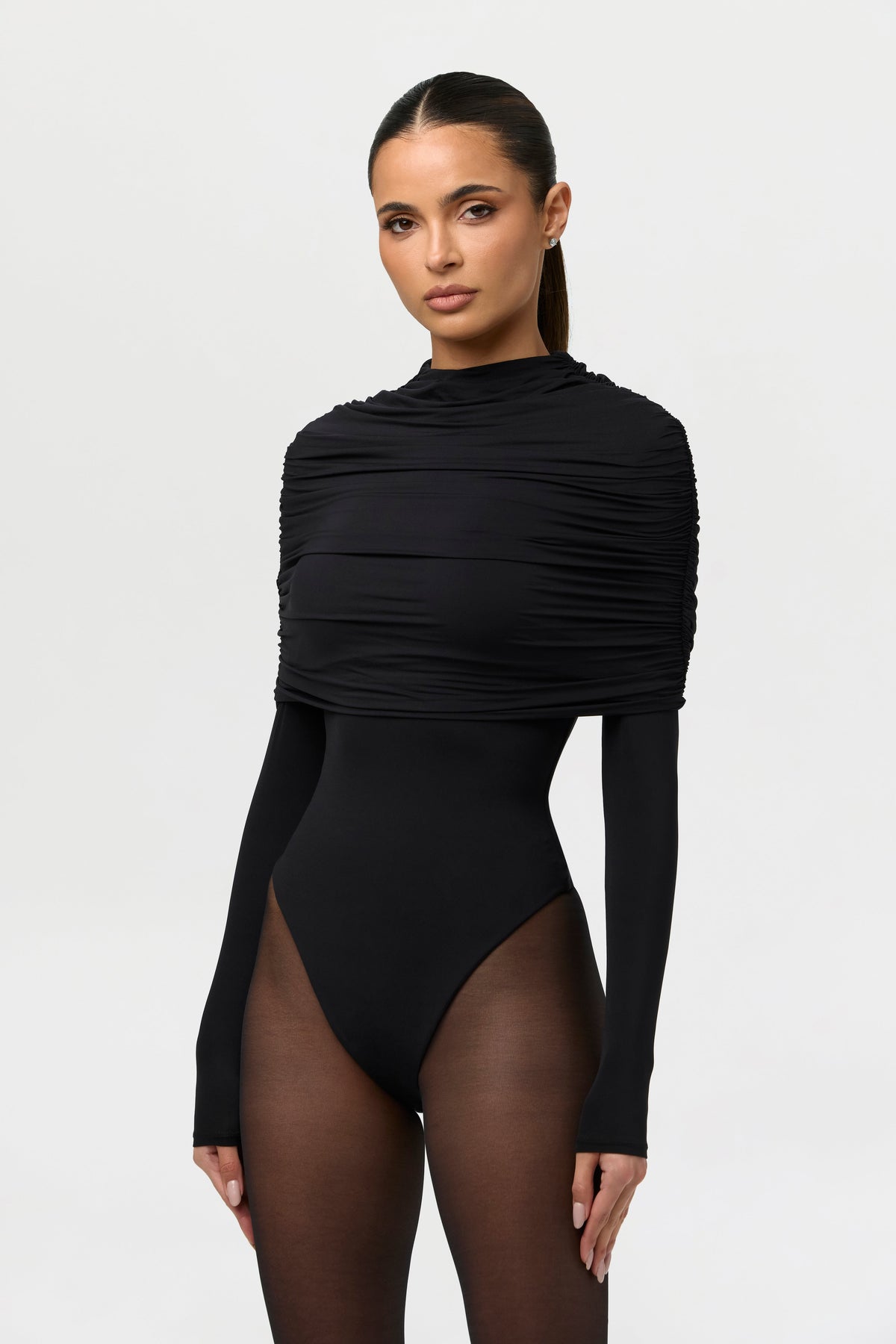 Naked Shirred Cape Bodysuit