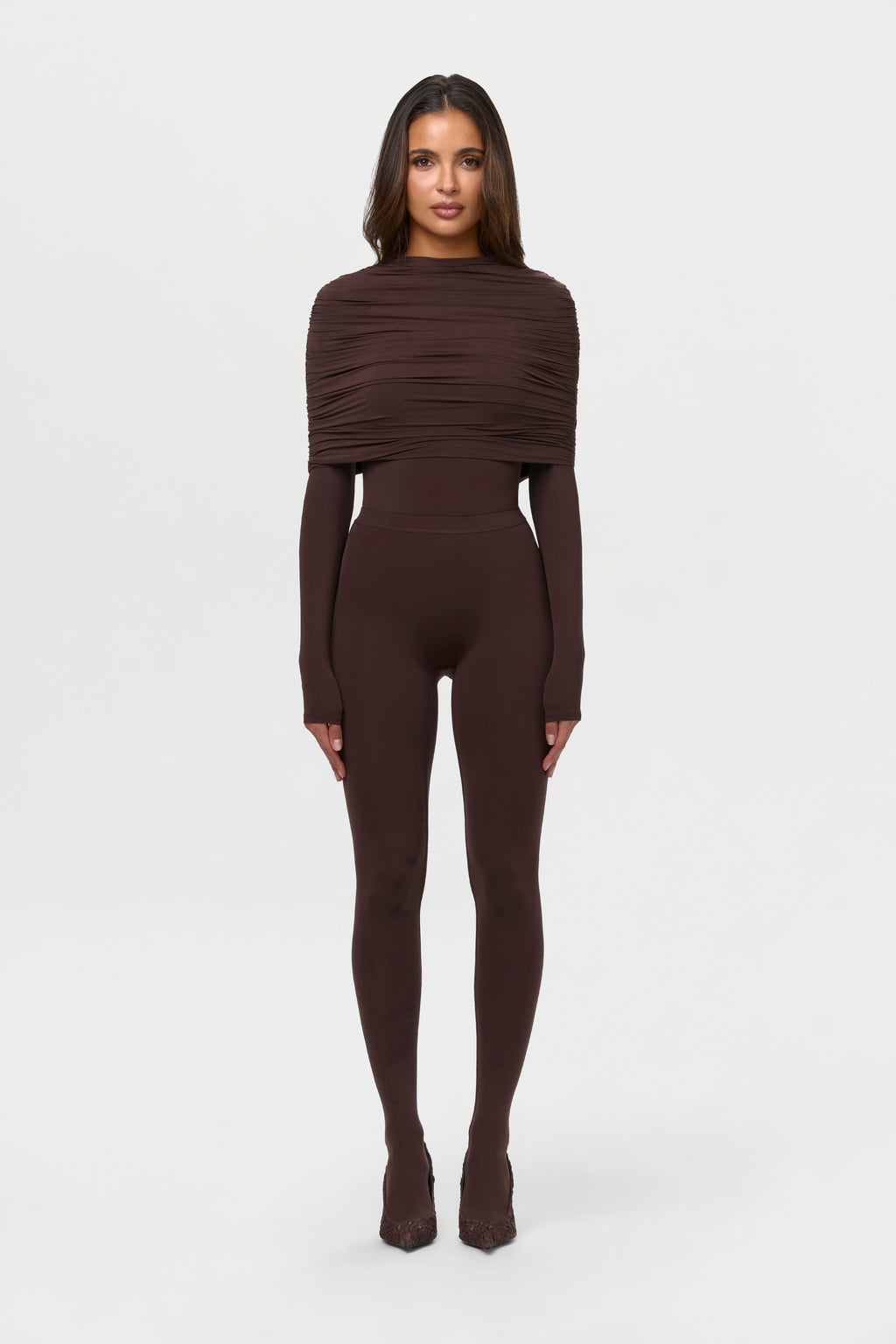 Naked Shirred Cape Bodysuit