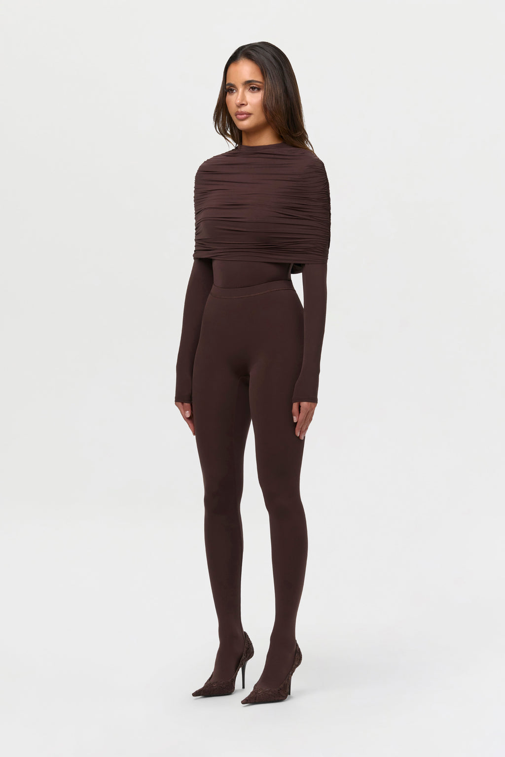 Naked Shirred Cape Bodysuit