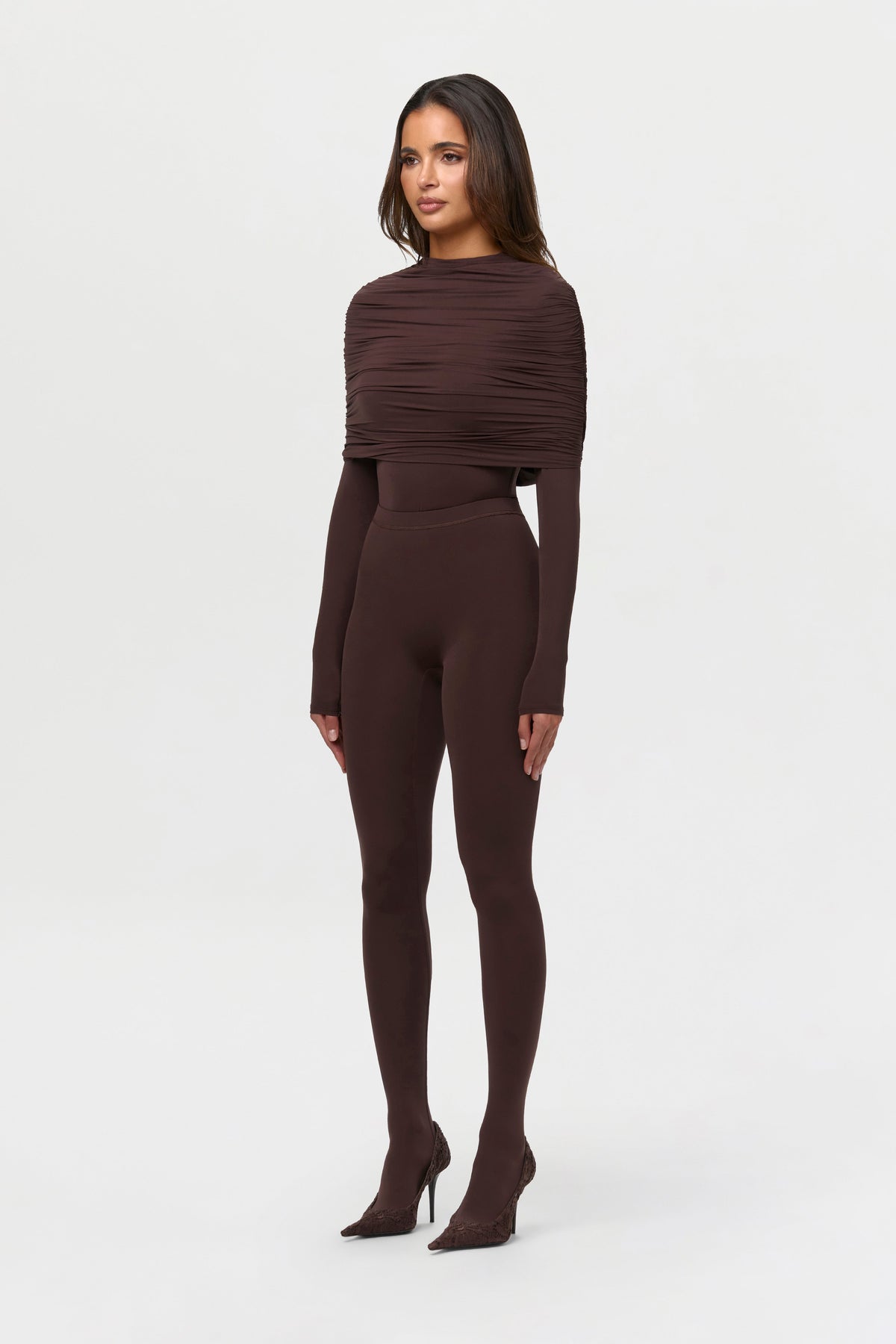 Naked Shirred Cape Bodysuit