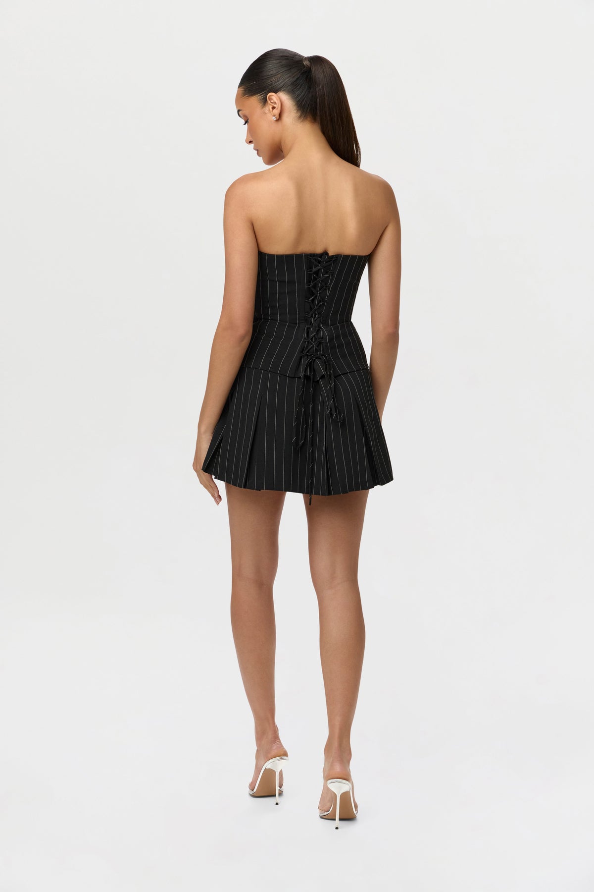 Pinstripe Suiting Pleated Mini Skirt
