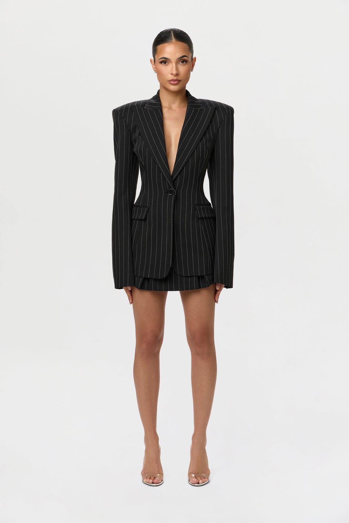 Pinstripe Suiting Pleated Mini Skirt