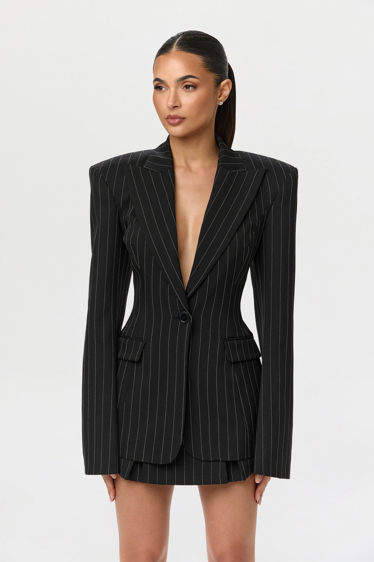 Pinstripe Suiting Pleated Mini Skirt