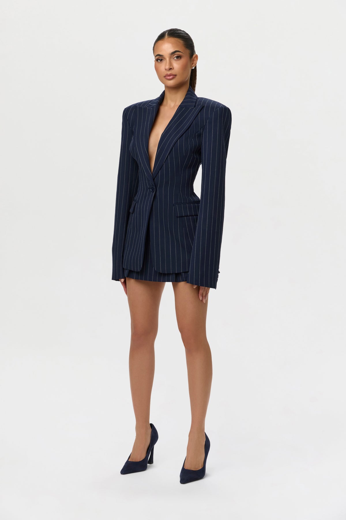 Pinstripe Suiting Pleated Mini Skirt