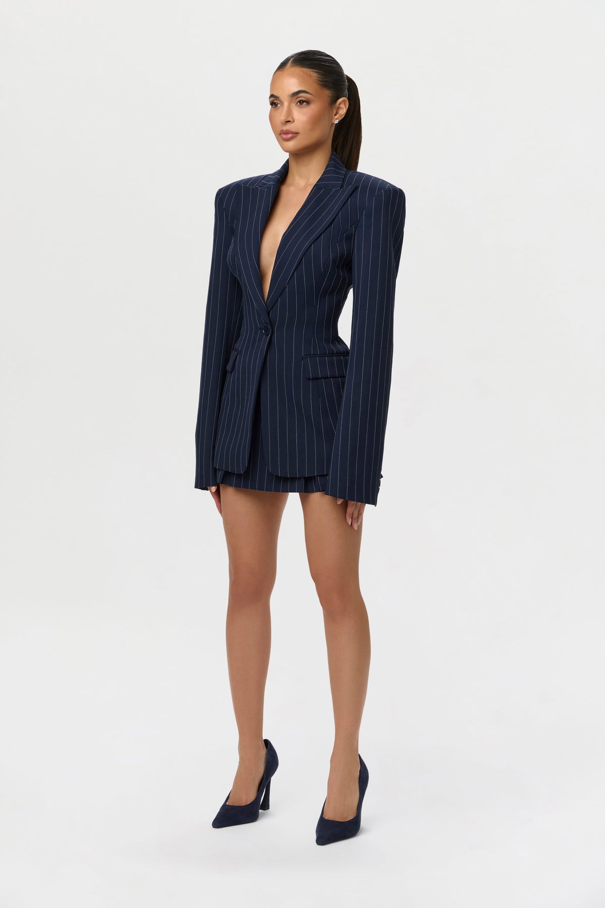 Pinstripe Suiting Pleated Mini Skirt