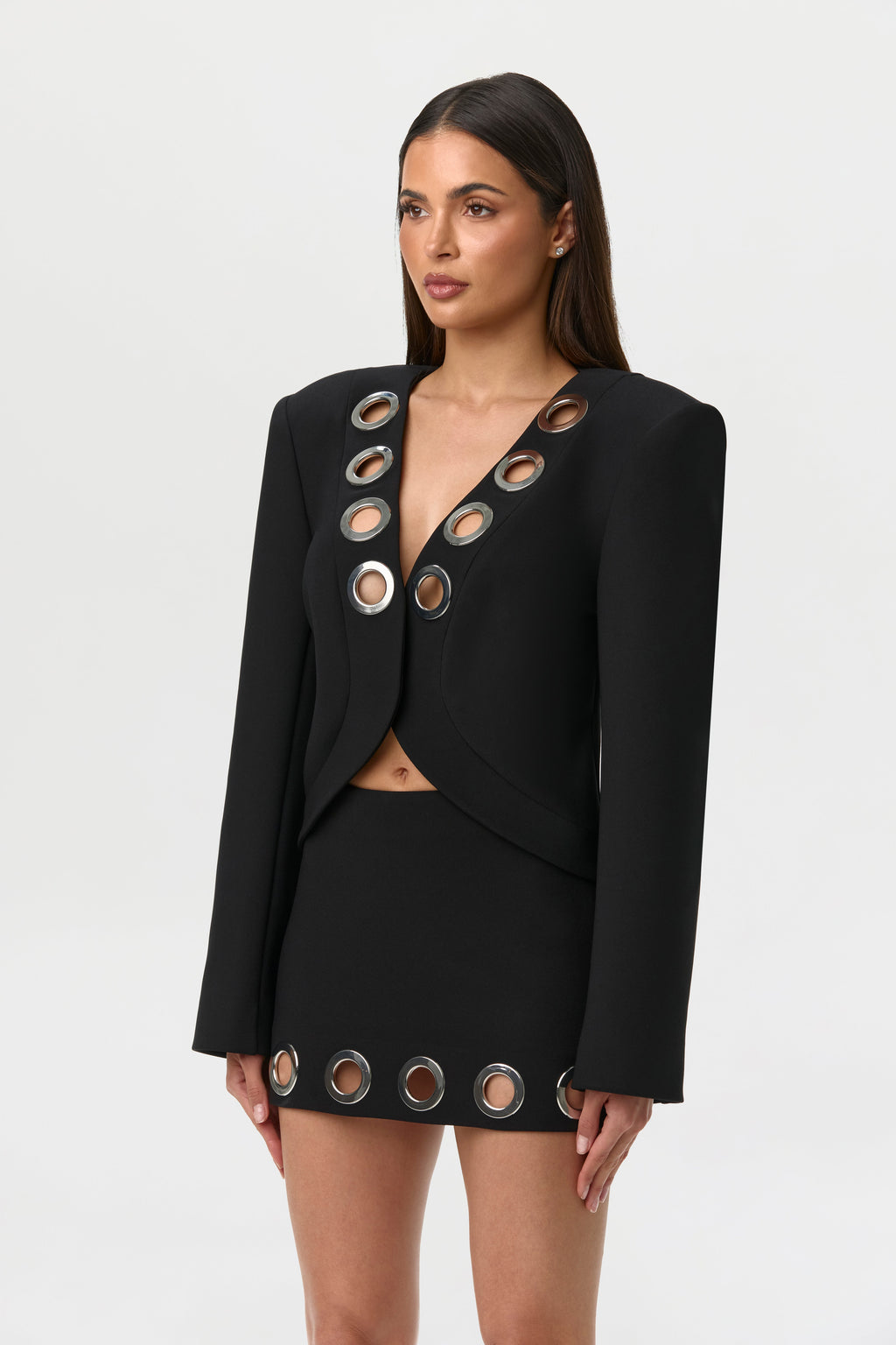 Ponte V-Neck Grommet Blazer
