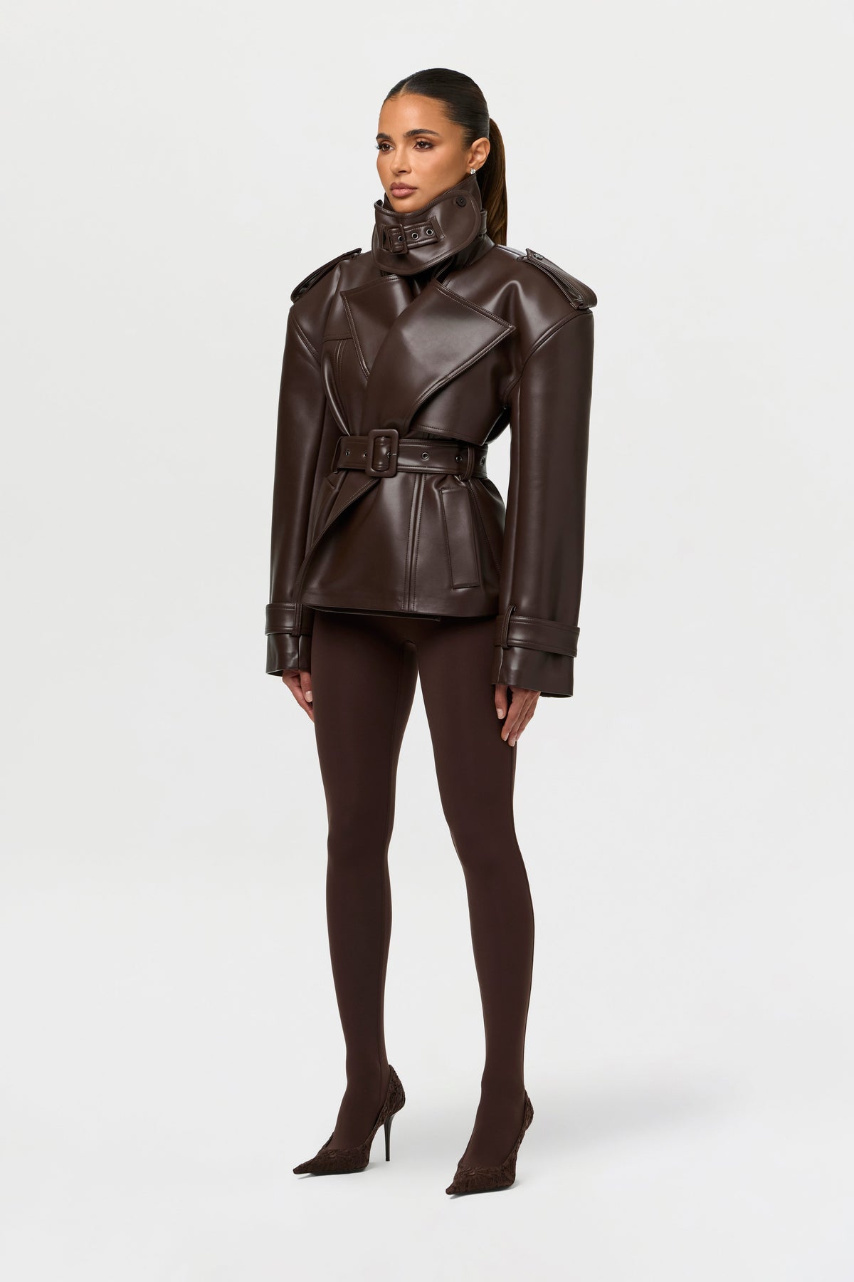 Vegan Leather Belted Jacket