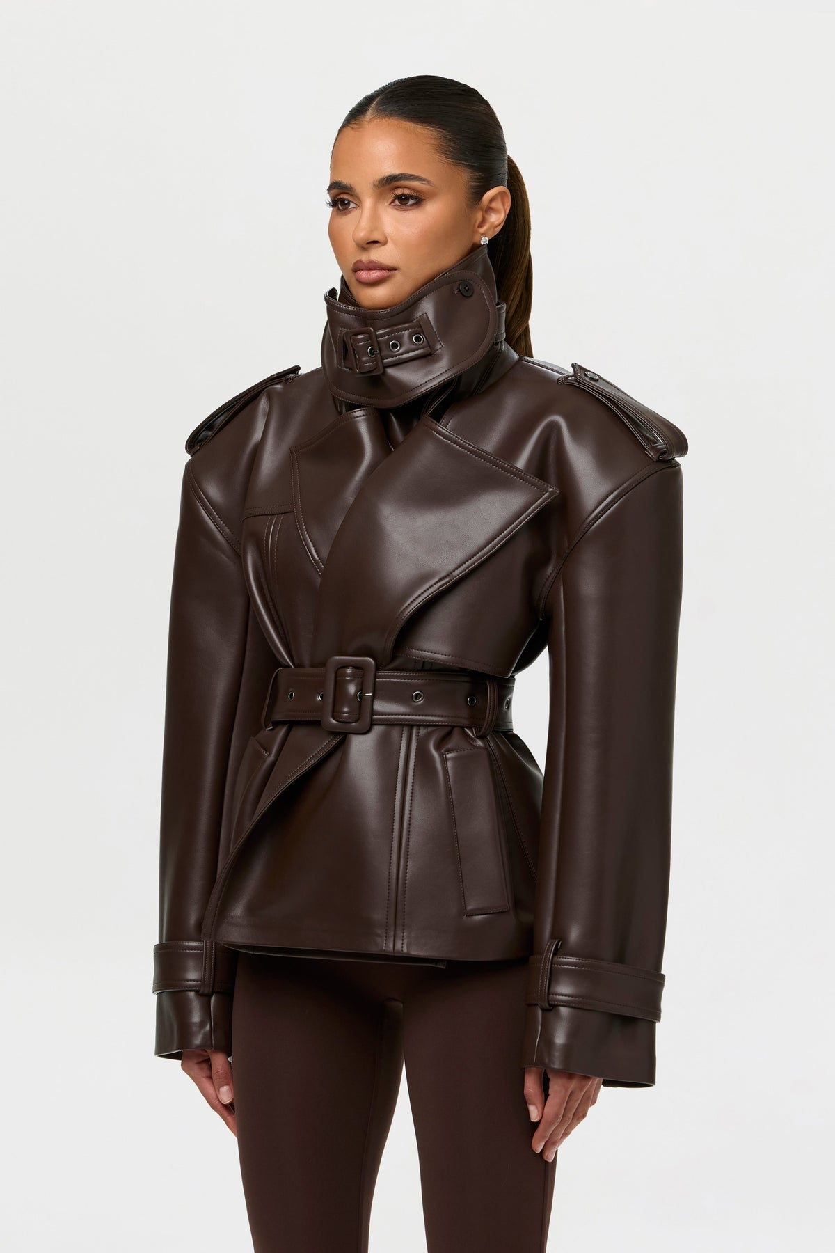 Vegan Leather Belted Jacket