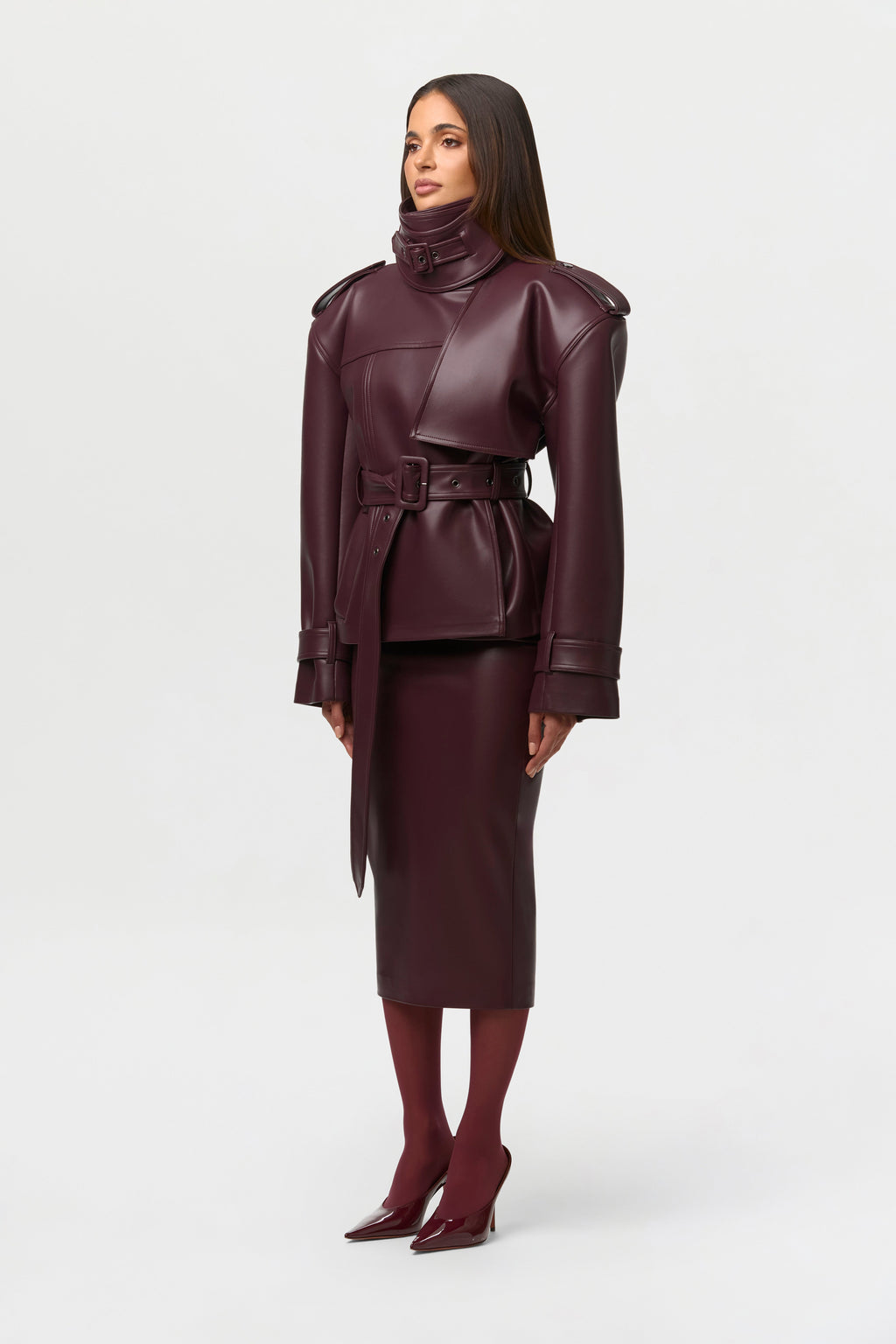 Vegan Leather Belted Jacket