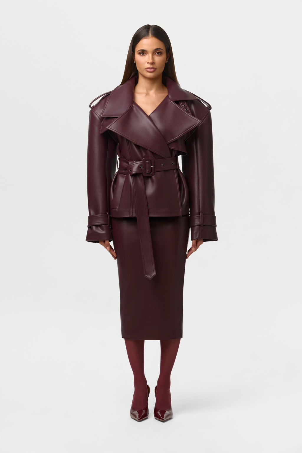 Vegan Leather Belted Jacket