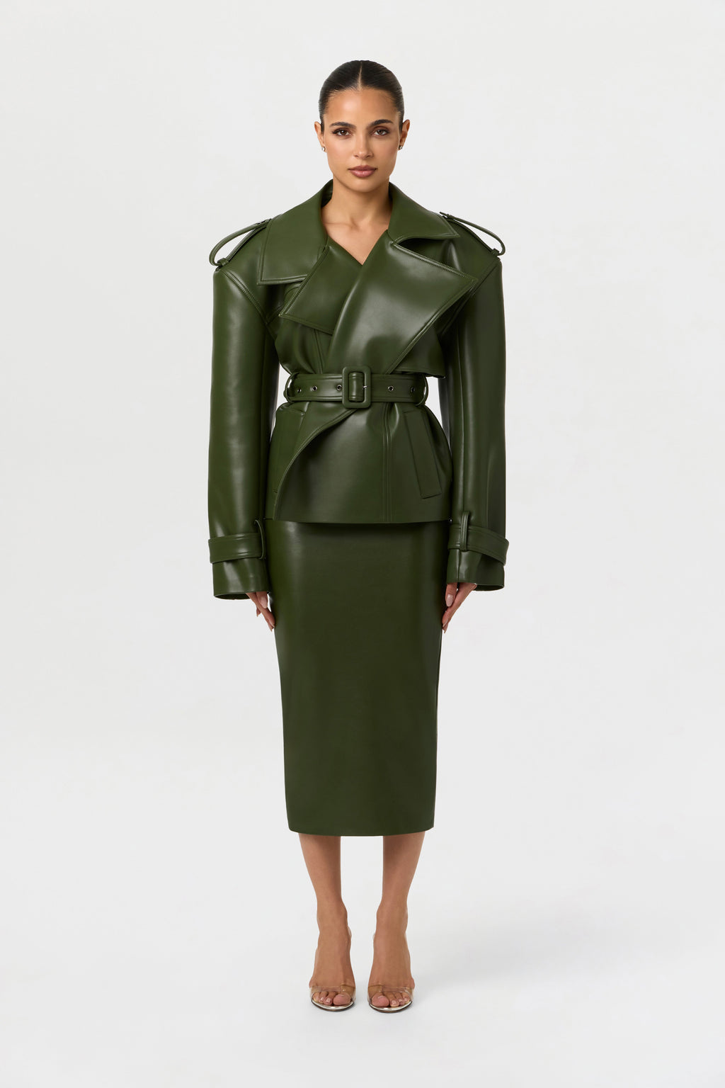 Vegan Leather Belted Jacket