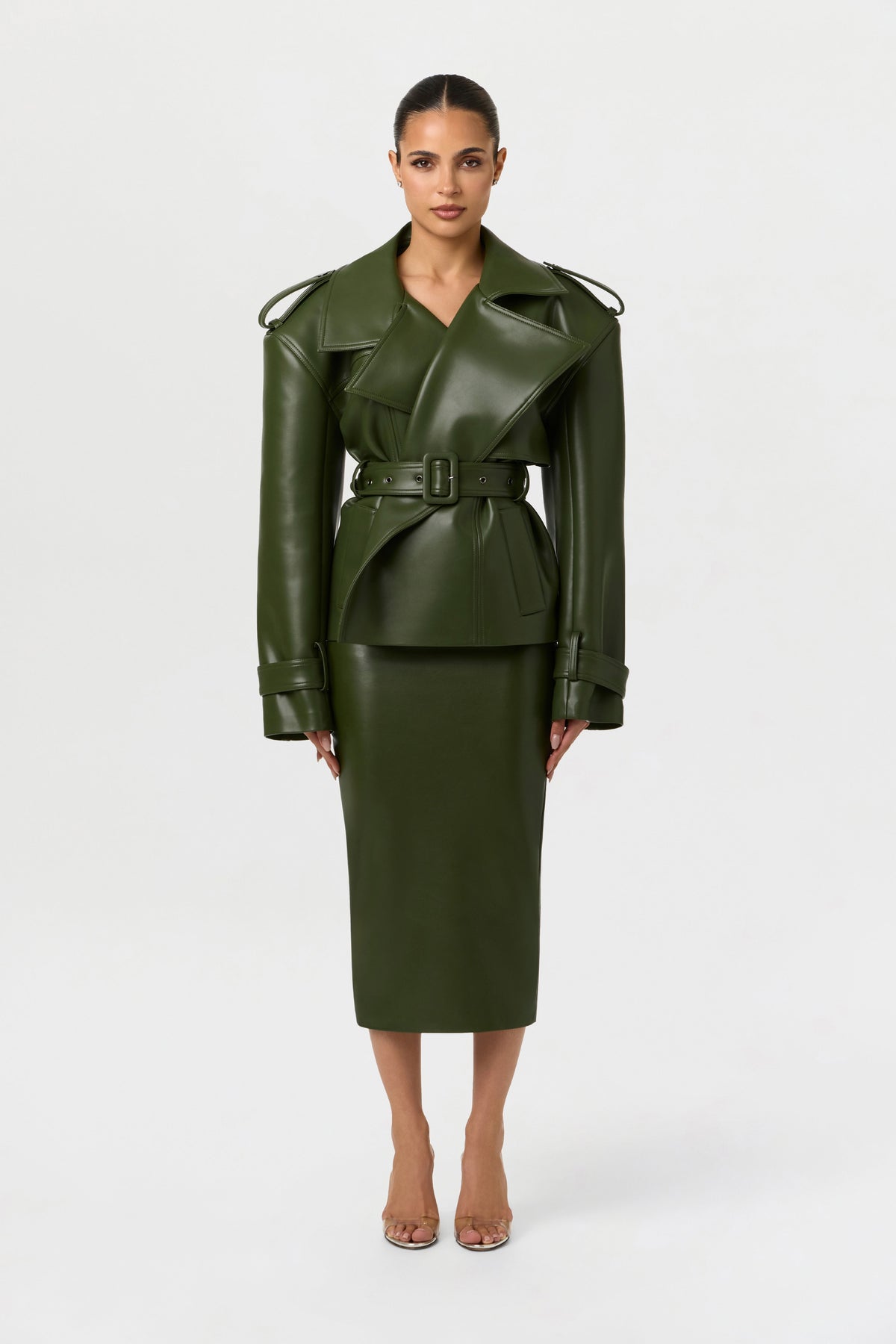 Vegan Leather Belted Jacket