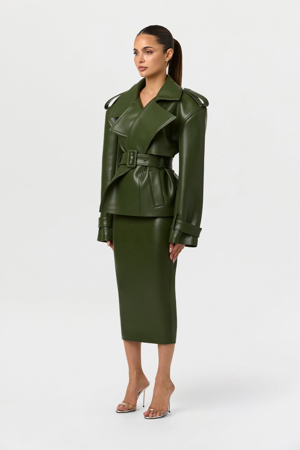 Vegan Leather Belted Jacket