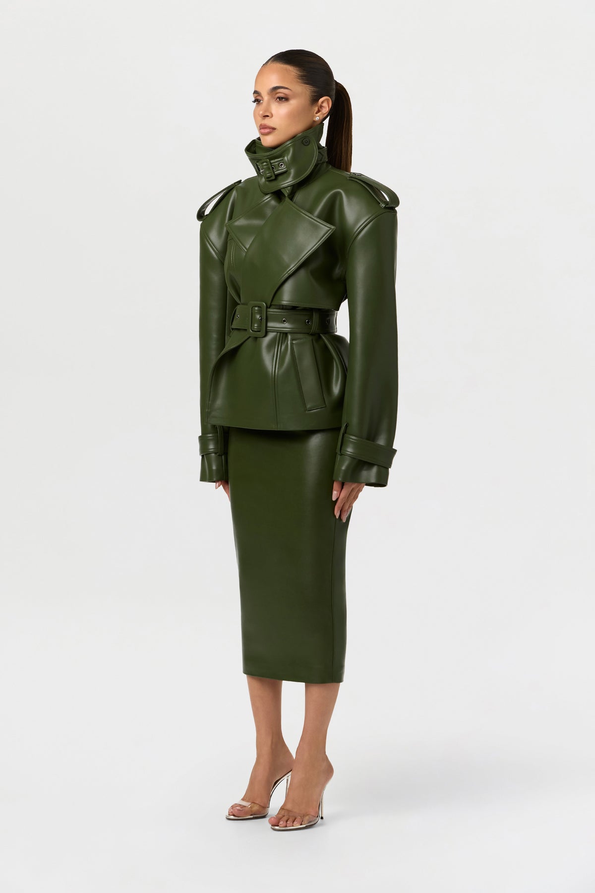 Vegan Leather Belted Jacket