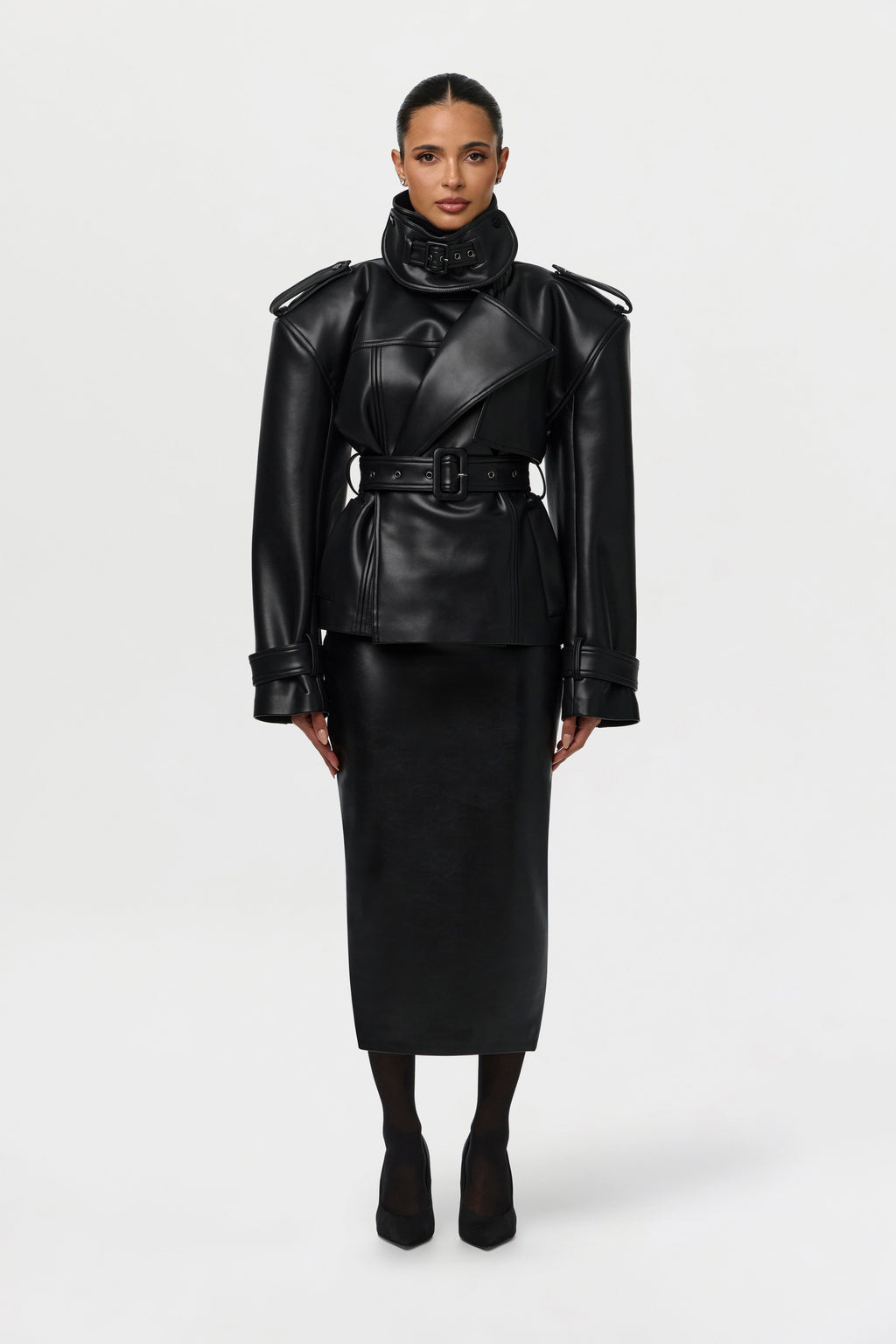 Vegan Leather Belted Jacket