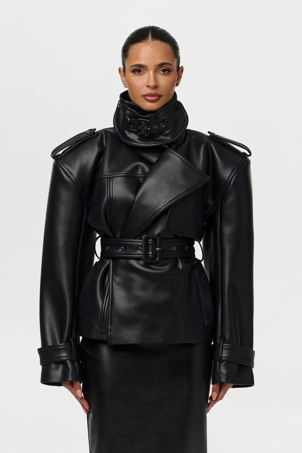Vegan Leather Belted Jacket