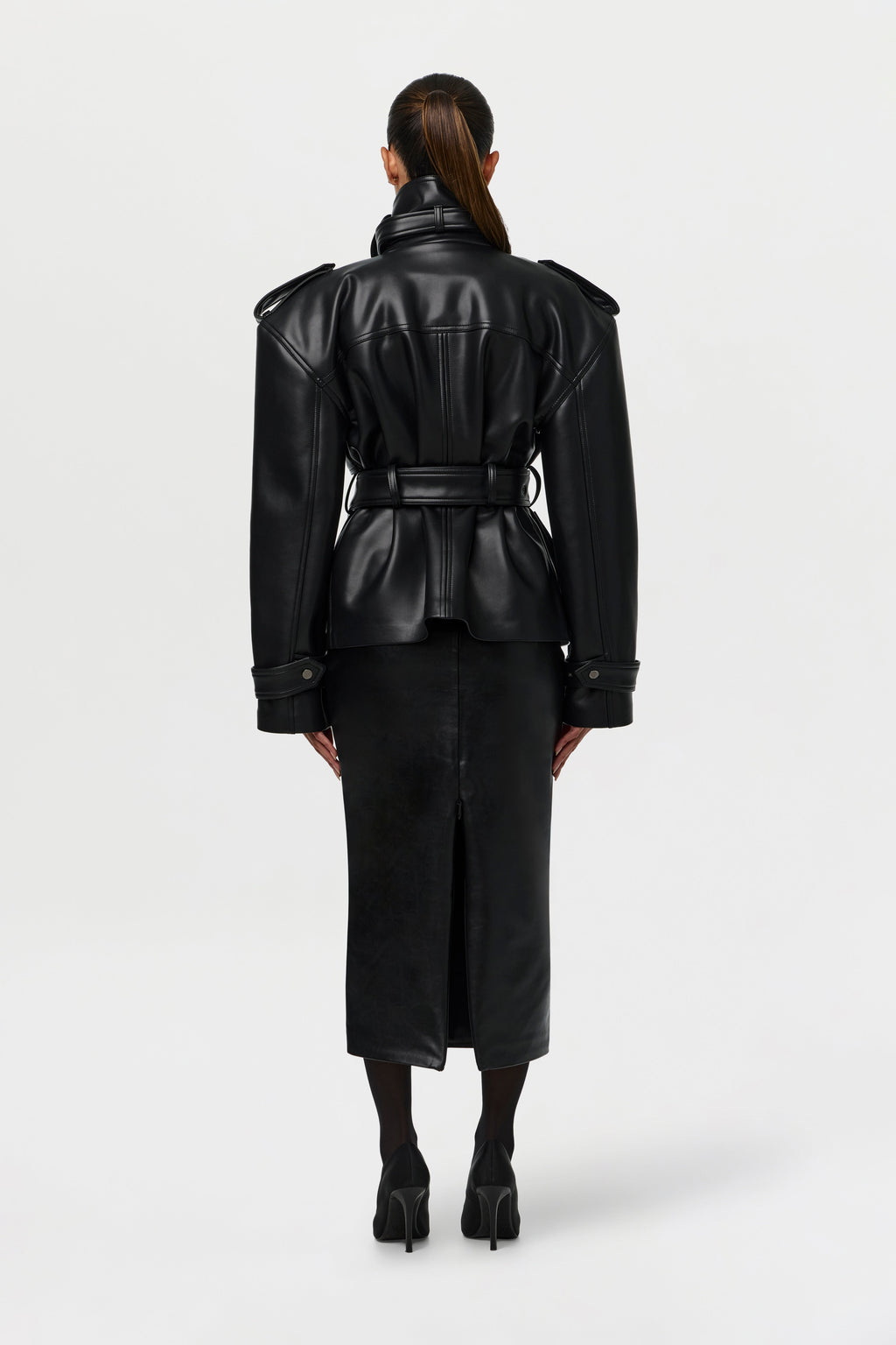 Vegan Leather Belted Jacket