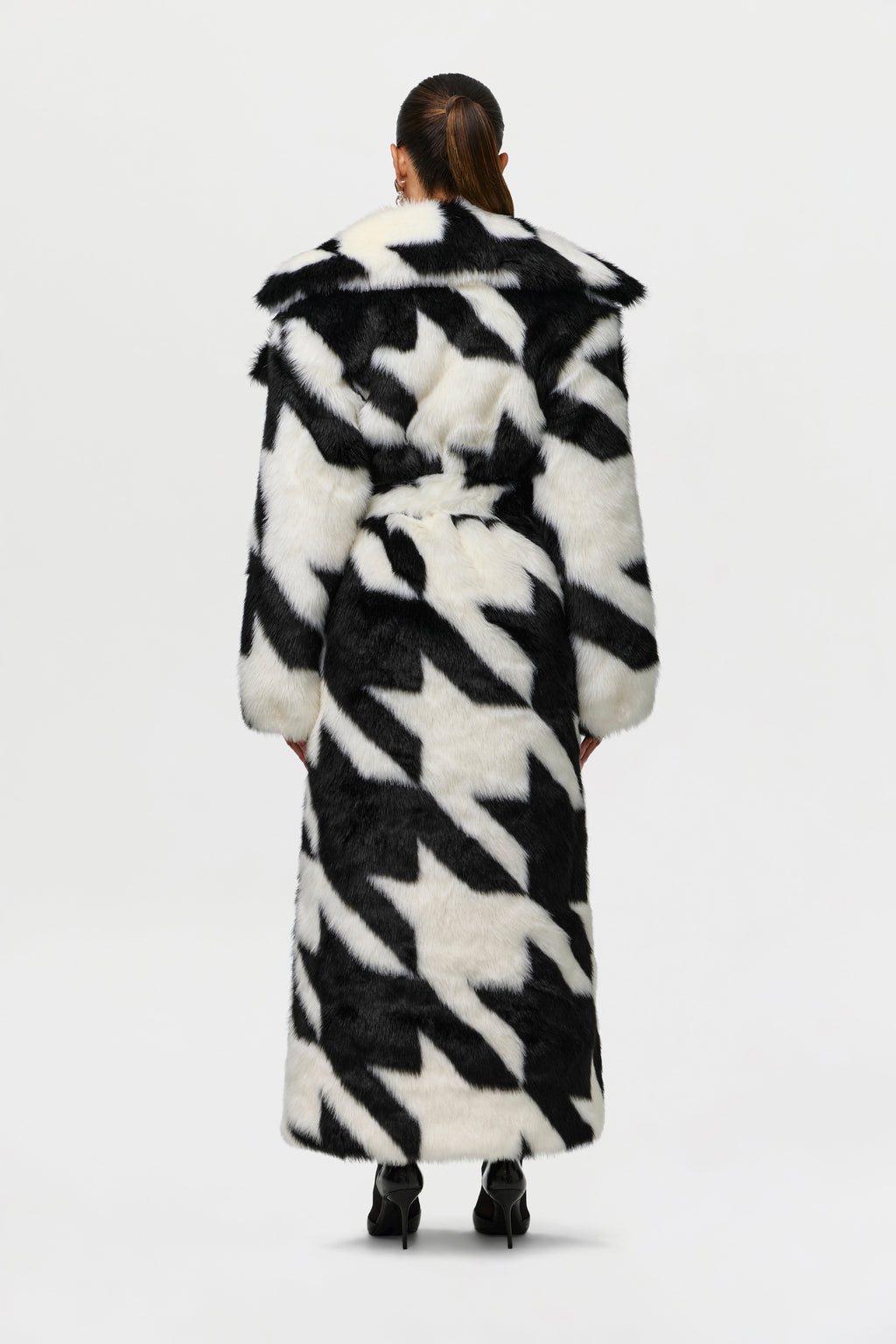 Faux Fur Houndstooth Coat